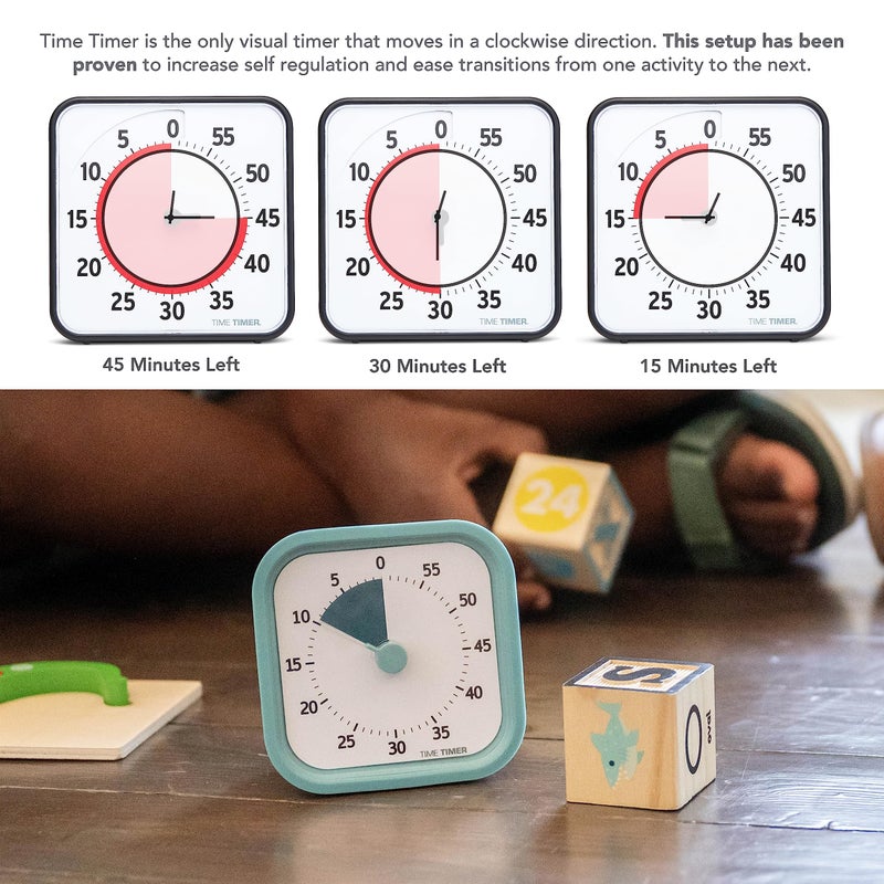 TIME TIMER Home MOD - 60 Minute Kids Visual Timer Home Edition - for Homeschool Supplies Study Tool, Timer for Kids Desk, Office Desk and Meetings with Silent Operation (Lake Day Blue) - Image 5